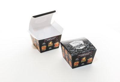 Caixa de cartró per a hamburgueses amb tapa incorporada