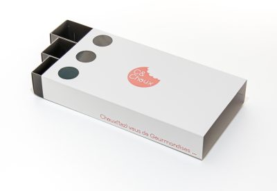 Packaging macarons et biscuits avec 3 cubettes et fenêtre PET